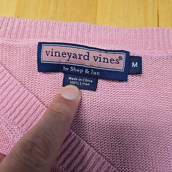 Vineyard Vines 100% Linen Sweater Womens Size Medium Pink Loose Knit V Neck - Picture 9 of 10